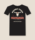 Honky Tonk Headbanger Toddler Tee, black, steer skull, red lightning bolt and Honky Tonk Headbanger lettering, product view.