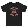 Country Roots, Cowboy Boots Toddler Tee, black, rose-covered cowboy boots and western lettering, product view.