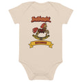 Headbangin' Buckaroo Organic Baby Bodysuit, Natural, natural, rocking horse and Headbangin' Buckaroo lettering on Natural cotton, product view.