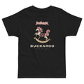 Headbangin' Buckaroo Toddler Tee, black, decorated rocking horse and Headbangin' Buckaroo lettering, product view.