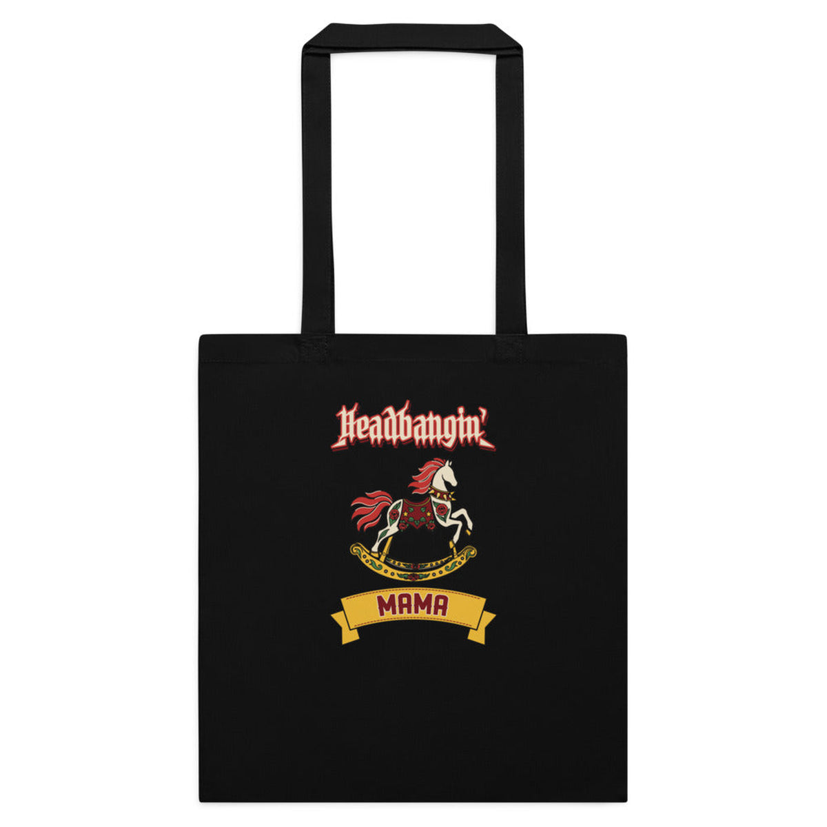 Headbangin' Mama Tote in Black, product view on clean background.