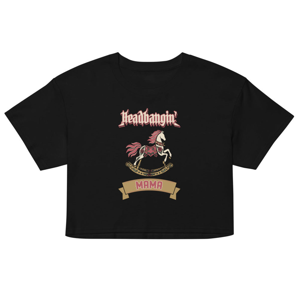 Headbangin' Mama Women's Crop Top in Black, product view on clean background.