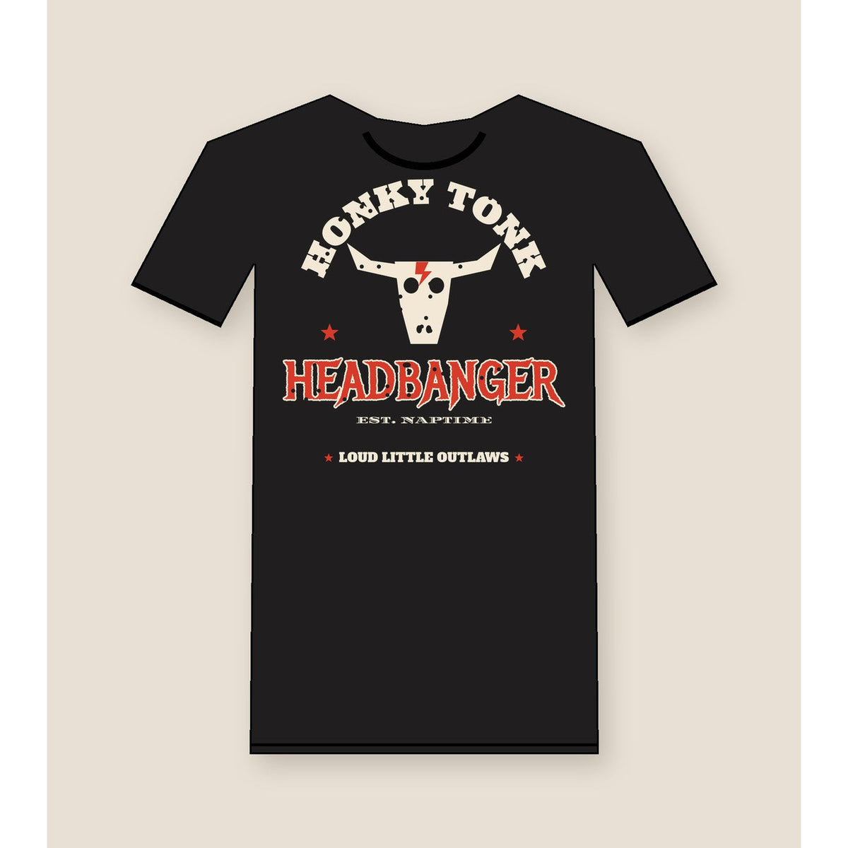 Honky Tonk Headbanger Toddler Tee in Black, product view on clean background.