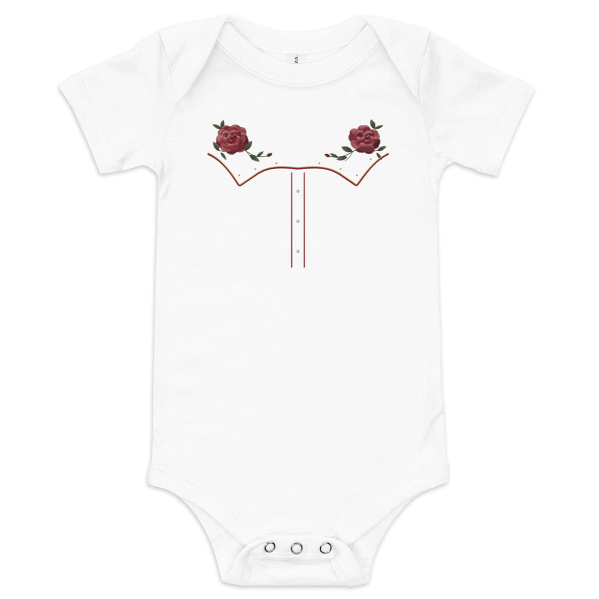 Little Rodeo Suit Baby Bodysuit, Sunday Best in White, product view on clean background.