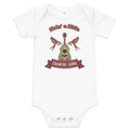 Livin' a Little Country Song Baby Bodysuit, white, floral acoustic guitar, swallows and country-song ribbon, product view.