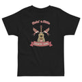 Livin' a Little Country Song Toddler T-Shirt, black, floral acoustic guitar, swallows and country-song ribbon, product view.