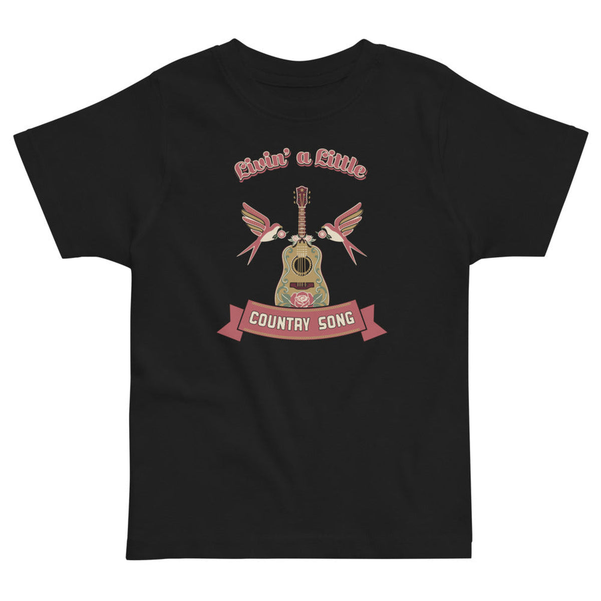 Livin' a Little Country Song Toddler T-Shirt in Black, product view on clean background.