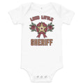 Loud Little Sheriff Baby Bodysuit, Western Sheriff Star, white, rose-framed sheriff star with printed jewel-like dots, product view.