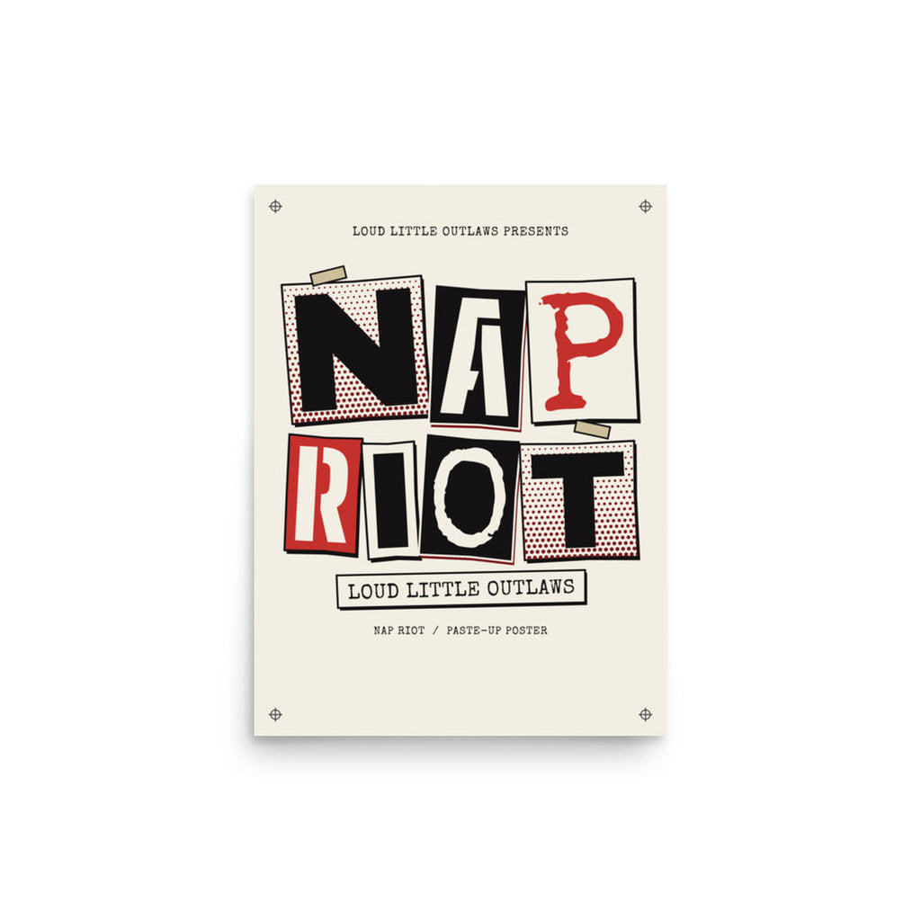 Nap Riot Poster in Black / Red / Cream, product view on clean background.