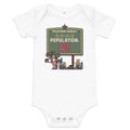 Population: Me Desert Western Baby Bodysuit, white, population: Me town sign with desert plants and flowers, product view.
