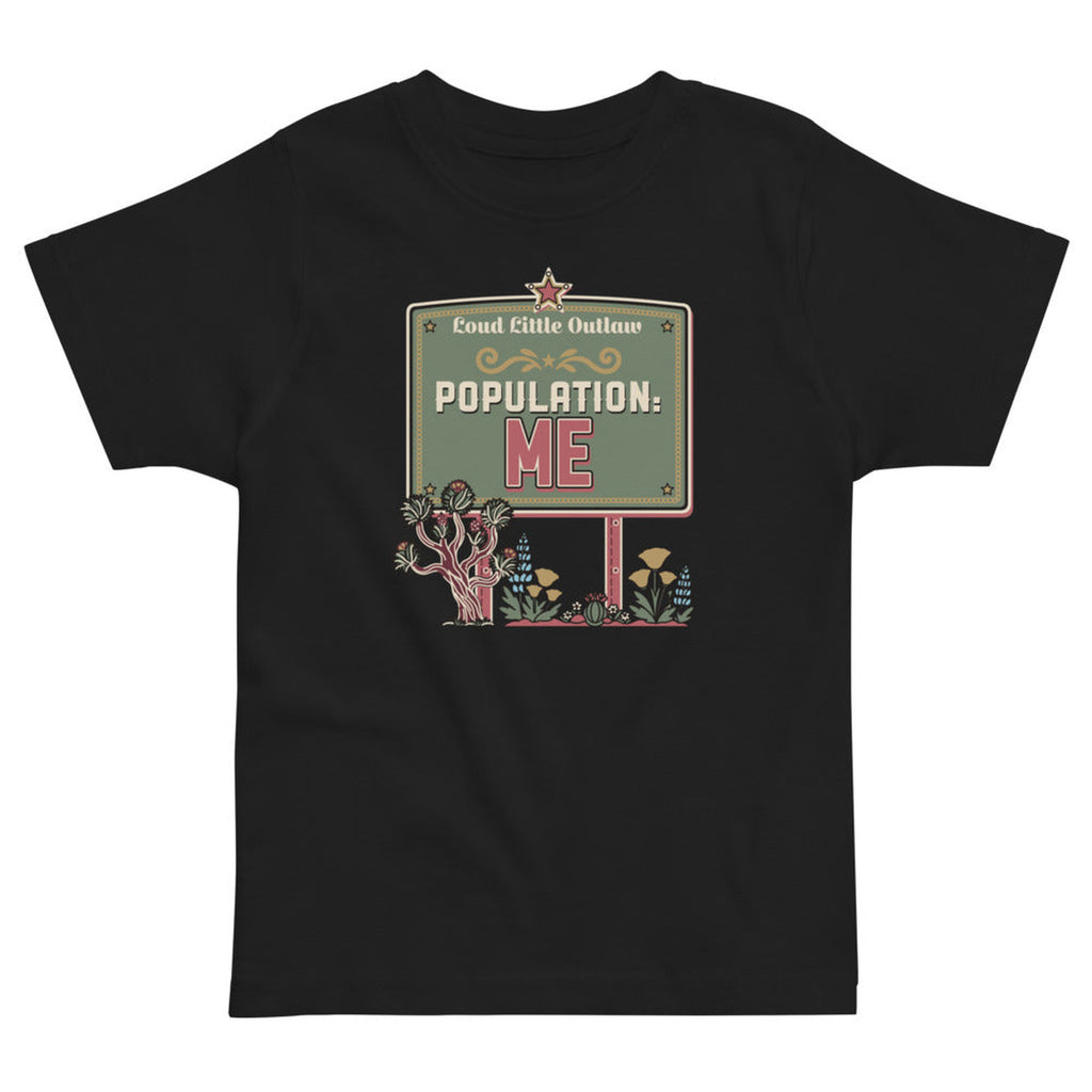 Population: Me Desert Western Toddler T-Shirt in Black, product view on clean background.