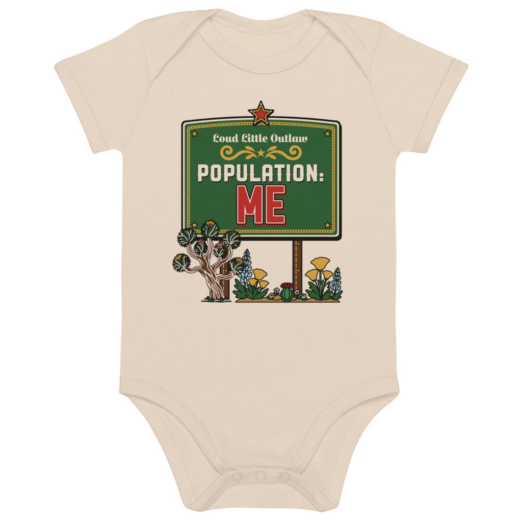 Population: Me Organic Baby Bodysuit, Natural in Natural, product view on clean background.