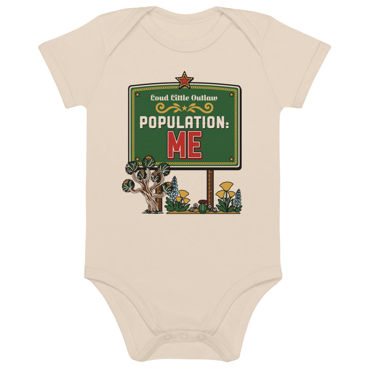 Population: Me Organic Baby Bodysuit, Natural in Natural, product view on clean background.
