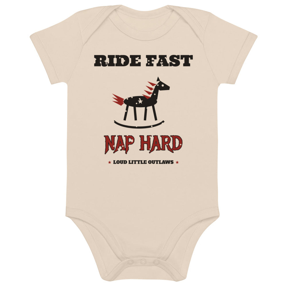 Ride Fast, Nap Hard Organic Baby Bodysuit, Natural in Natural, product view on clean background.