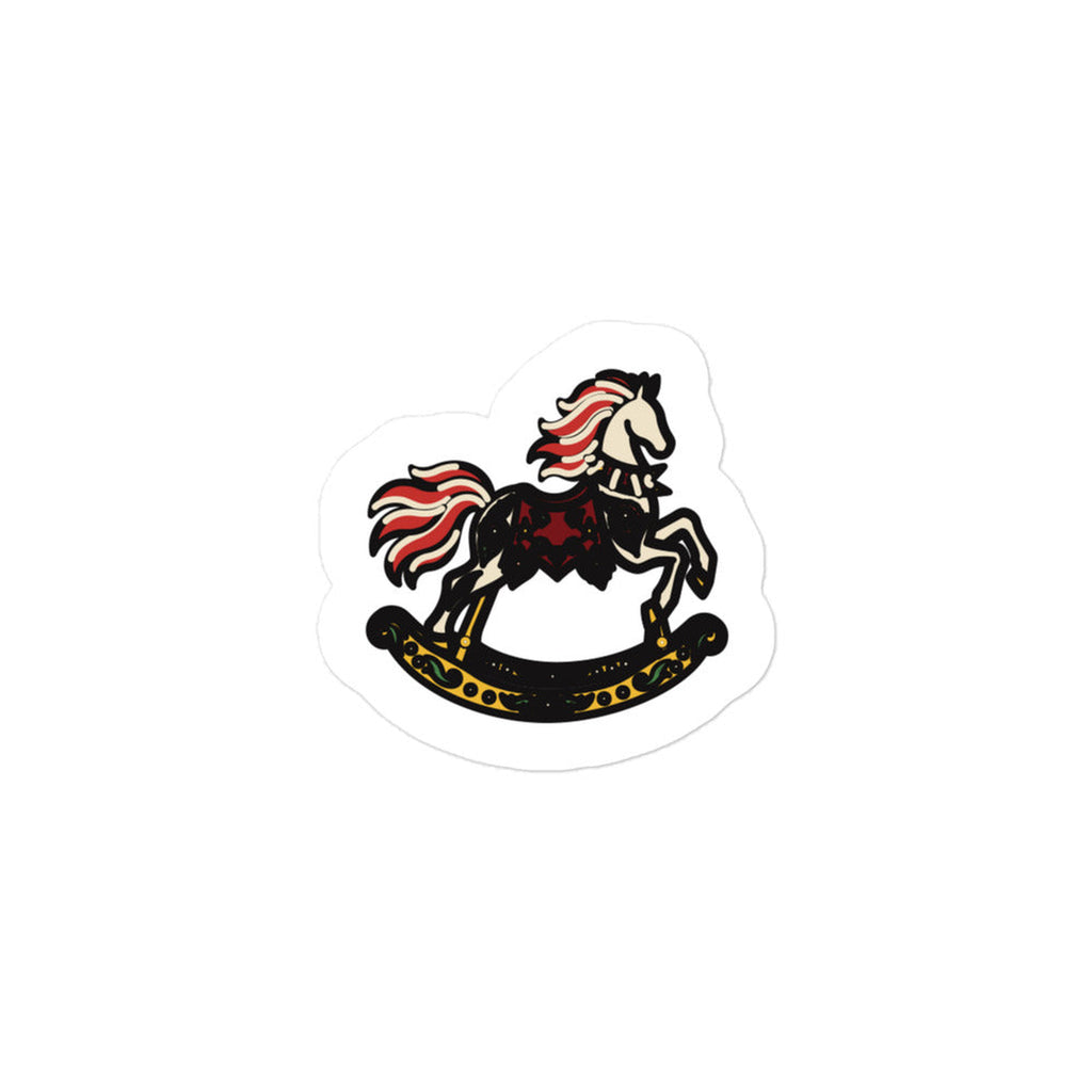 Rose Rocking Horse Sticker in Red / Black / Gold, product view on clean background.