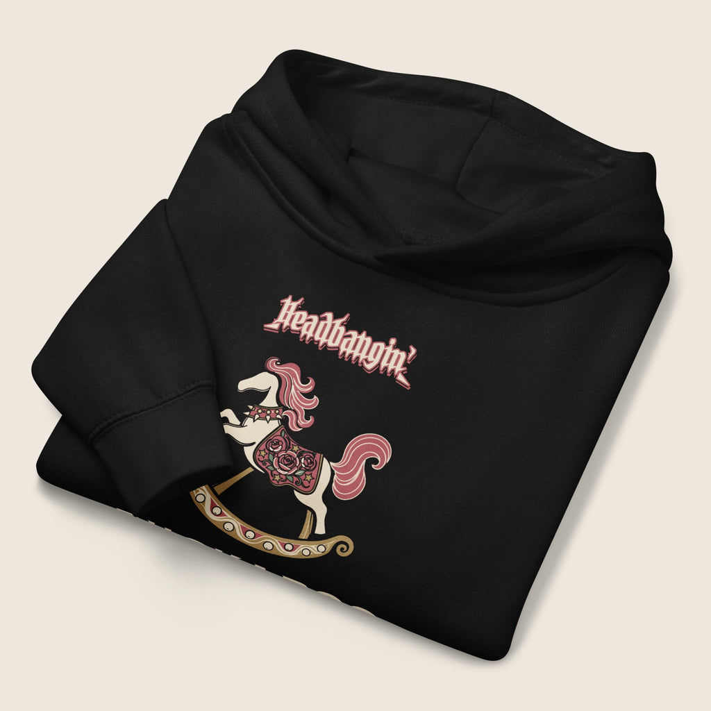 Headbangin' Buckaroo Toddler Hoodie in Black, folded front view
