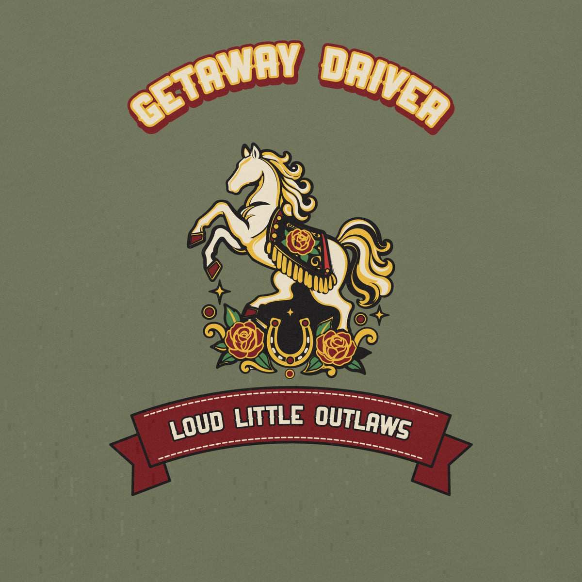 Getaway Driver Papa Heavyweight Work Tee in Moss, zoomed-in back print
