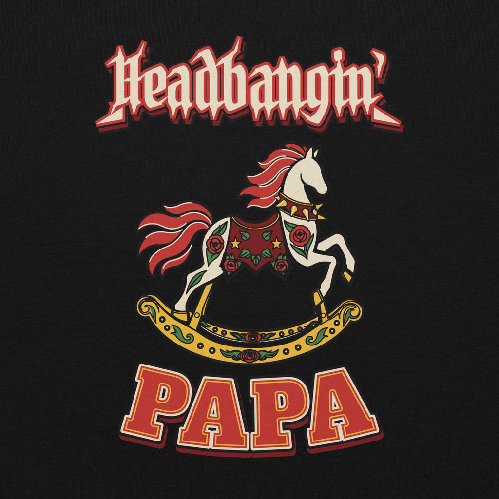 Headbangin' Papa Varsity Crewneck Sweatshirt in Black, zoomed-in front print