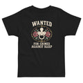 Wanted: For Crimes Against Sleep Toddler Tee, black, rose-framed pacifier cameo with western Wanted lettering, product view.